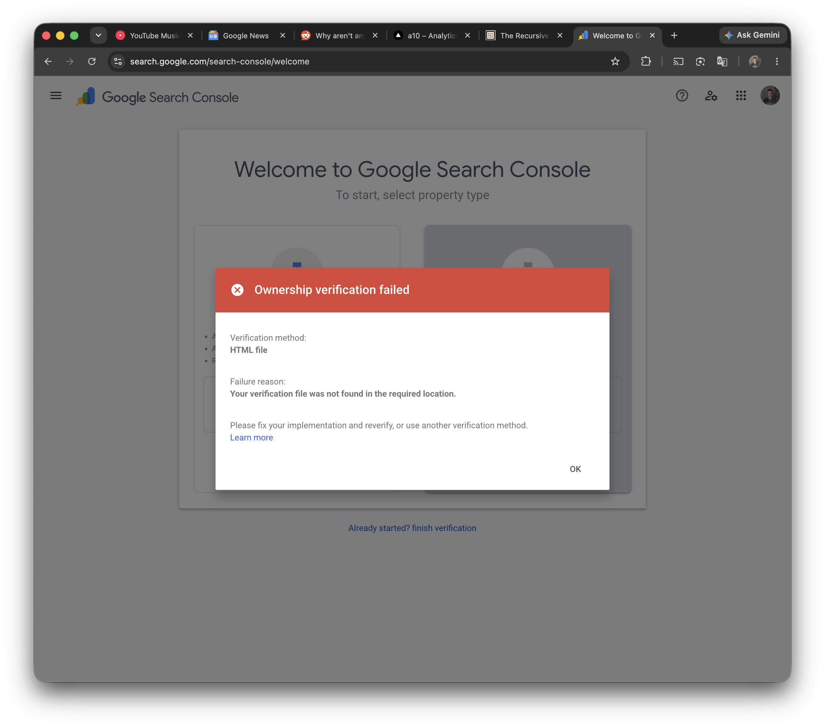 Google Verification Error Fix